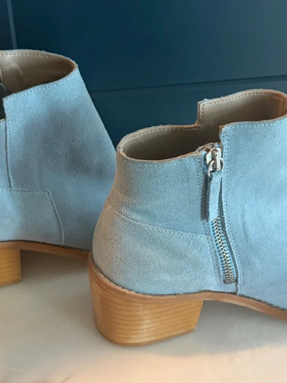 Zara Light Blue Suede Ankle Booties Size EU 37